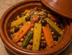 Tajín de cordero con ciruelas y almendras